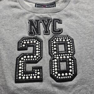 Polly Esther‎ Grey NYC 28 Embellished Sweatshirt Crew Neck Long Sleeve Women's S